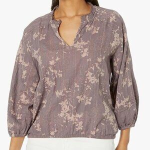Carve Designs Beige Plum Floral Gauze Peasant Blouse